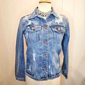 Thread & Supply Distressed Denim Jacket Women's Size Small Button Up Casual Jean